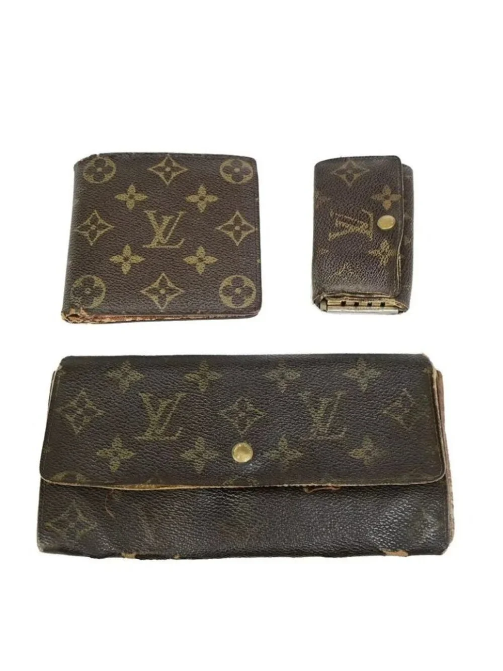 Louis Vuitton Long Wallet Monogram 3 Set Bifold 66 Bs078 - Picture 1 of 10